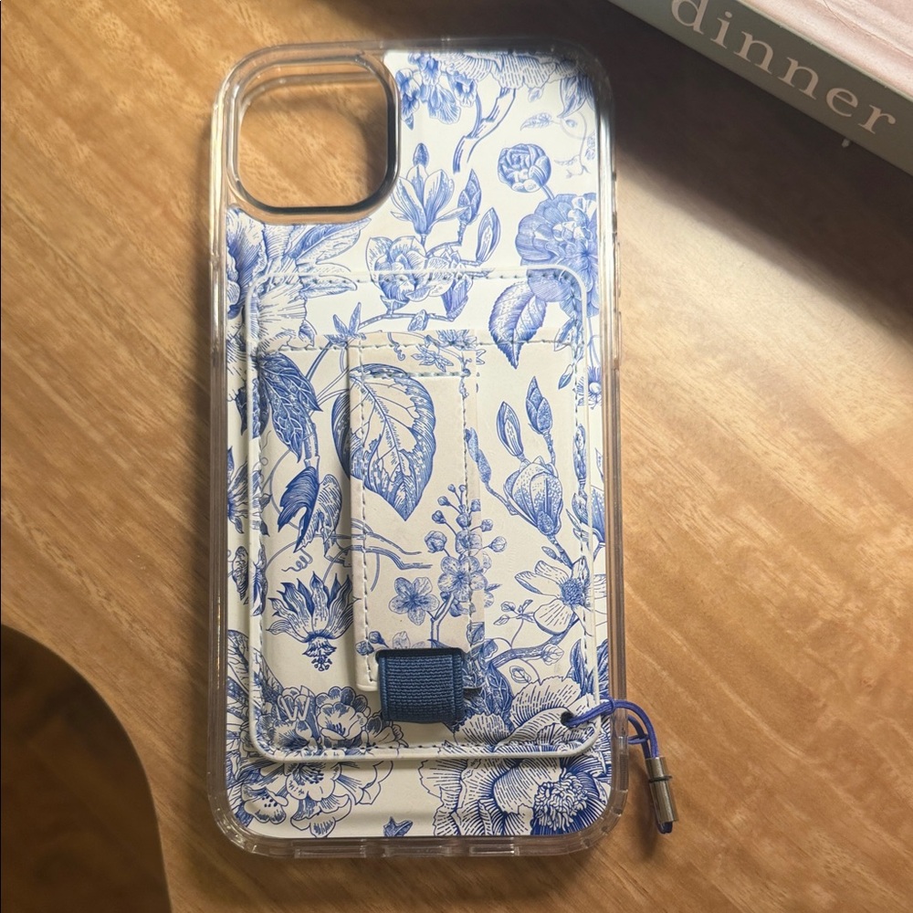 Walk Case iPhone 14 Plus Blue and White Floral Phone Case with card holder